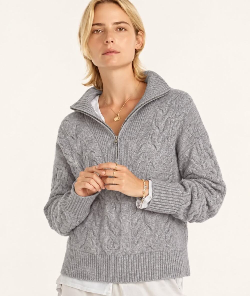 J. Crew Cable Knit Half Zip Sweater Merino Wool Alpaca Blend Supersoft Yarn Gray